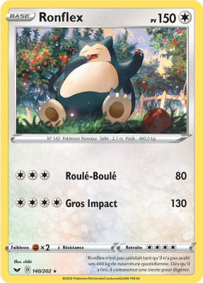 Carte Pokémon Ronflex 140/202 Rare Épée et Bouclier (JCC)