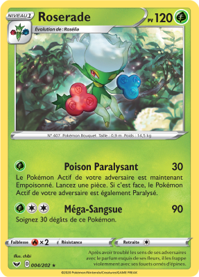 Carte Pokémon Roserade 004/202 Rare Épée et Bouclier (JCC)