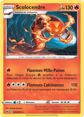 Carte Pokémon Scolocendre 039/202 Rare Épée et Bouclier (JCC)