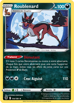 Carte Pokémon Roublenard 104/189 Rare Astres Radieux
