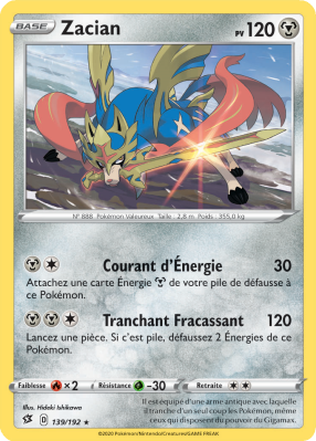 Carte Pokémon Zacian 139/192 Rare Clash des Rebelles