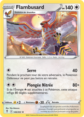 Carte Pokémon Flambusard 140/203 Rare Évolution Céleste