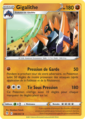 Carte Pokémon Gigalithe 088/203 Rare Évolution Céleste