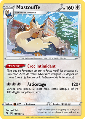 Carte Pokémon Mastouffe 135/203 Rare Évolution Céleste