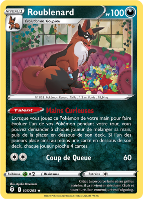 Carte Pokémon Roublenard 105/203 Rare Évolution Céleste