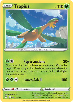 Carte Pokémon Tropius 006/203 Rare Évolution Céleste