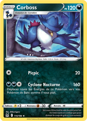 Carte Pokémon Corboss 115/196 Rare Origine Perdue