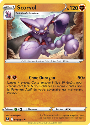 Carte Pokémon Scorvol 096/196 Rare Origine Perdue