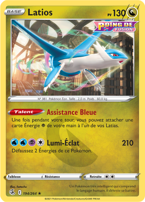 Carte Pokémon Latios 194/264 Rare Poing de Fusion