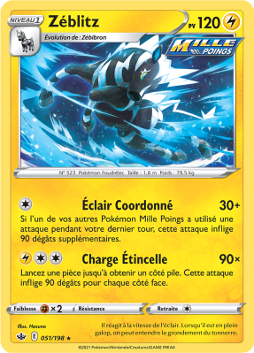 Carte Pokémon Zéblitz 051/198 Rare Règne de Glace