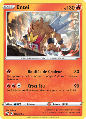 Carte Pokémon Entei 020/163 Rare Styles de Combat