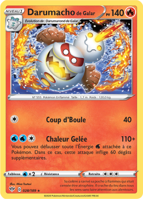 Carte Pokémon Darumacho de Galar 028/189 Rare Ténèbres Embrasées