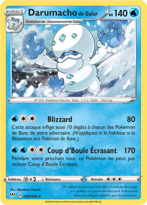 Carte Pokémon Darumacho de Galar 044/189 Rare Ténèbres Embrasées
