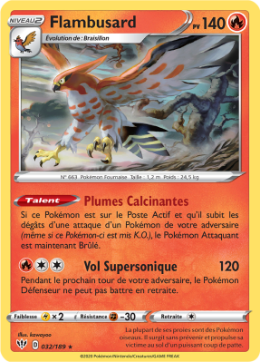 Carte Pokémon Flambusard 032/189 Rare Ténèbres Embrasées