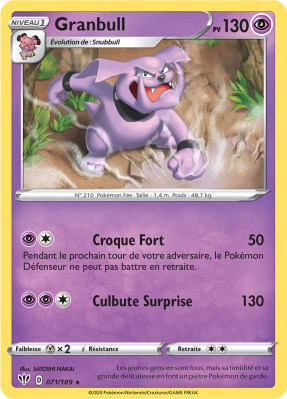 Carte Pokémon Granbull 071/189 Rare Ténèbres Embrasées