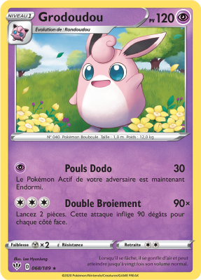 Carte Pokémon Grodoudou 068/189 Rare Ténèbres Embrasées