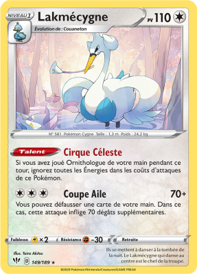 Carte Pokémon Lakmécygne 149/189 Rare Ténèbres Embrasées