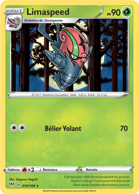 Carte Pokémon Limaspeed 010/189 Rare Ténèbres Embrasées