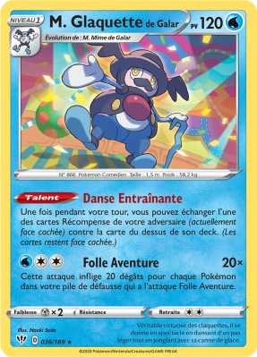 Carte Pokémon M. Glaquette de Galar 036/189 Rare Ténèbres Embrasées