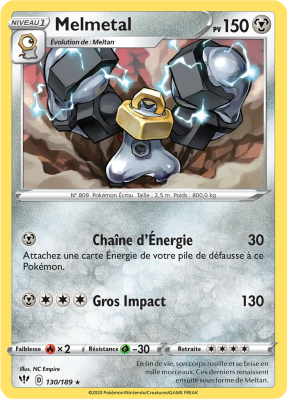 Carte Pokémon Melmetal 130/189 Rare Ténèbres Embrasées