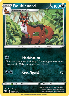 Carte Pokémon Roublenard 113/189 Rare Ténèbres Embrasées