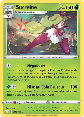 Carte Pokémon Sucreine 016/189 Rare Ténèbres Embrasées