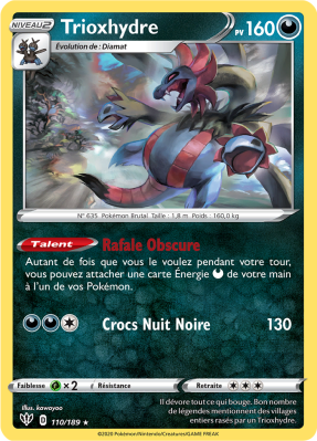 Carte Pokémon Trioxhydre 110/189 Rare Ténèbres Embrasées