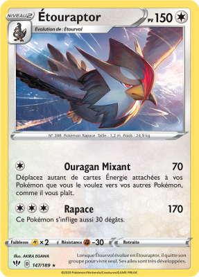Carte Pokémon Étouraptor 147/189 Rare Ténèbres Embrasées