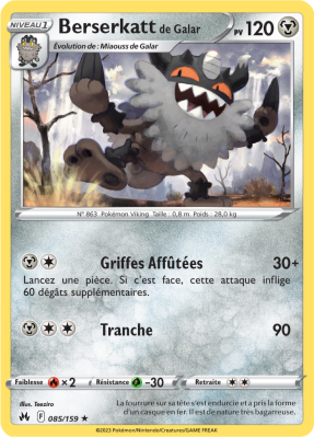 Carte Pokémon Berserkatt de Galar 085/159 Rare Zénith Suprême