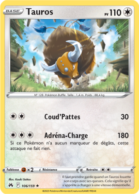 Carte Pokémon Tauros 106/159 Rare Zénith Suprême
