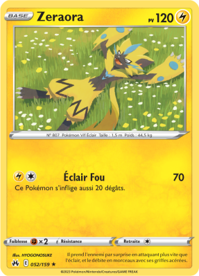 Carte Pokémon Zeraora 052/159 Rare Zénith Suprême