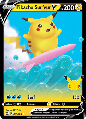 Carte Pokémon Pikachu Surfeur-V 008/025 Ultra Rare Célébrations (JCC)