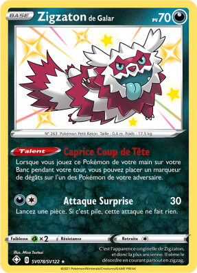 Carte Pokémon Zigzaton de Galar SV078/SV122 Ultra Rare Destinées Radieuses