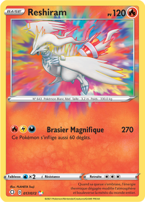 Carte Pokémon Reshiram 017/072 Ultra Rare Destinées Radieuses