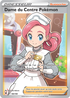 Carte Pokémon Dame du Centre Pokémon 185/185 Ultra Rare Voltage Éclatant
