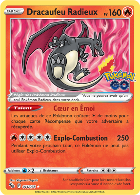 Carte Pokémon Dracaufeu Radieux 011/078 Ultra Rare Pokémon GO (JCC)