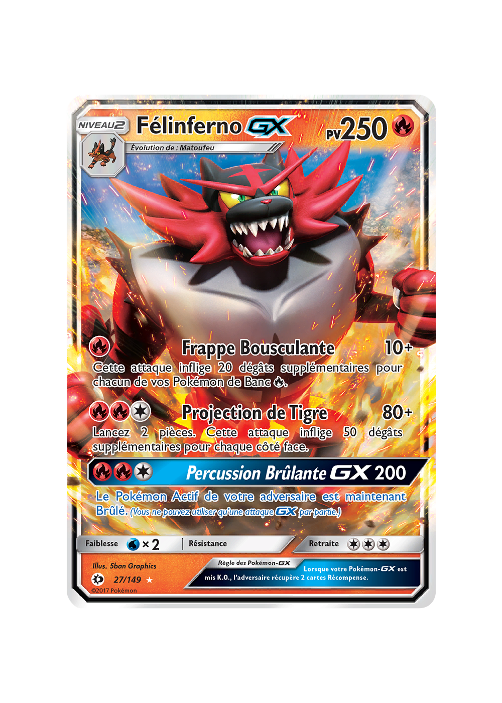Carte Pokémon Félinferno-GX 27/149 Ultra Rare Soleil et Lune (JCC)