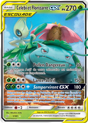 Carte Pokémon Celebi et Florizarre-GX 1/181 Ultra Rare Duo de Choc
