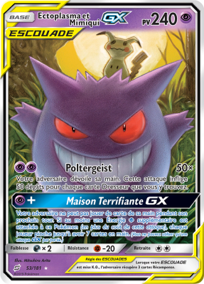 Carte Pokémon Ectoplasma et Mimiqui-GX 53/181 Ultra Rare Duo de Choc