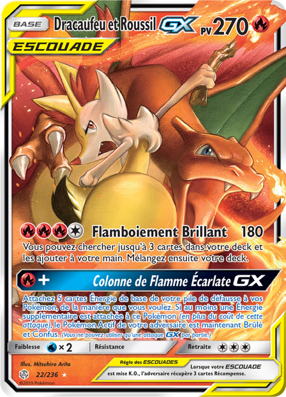 Ultra 236 Carte Pokémon Dracaufeu et Roussil-GX 22/236 Ultra Rare Éclipse Cosmique