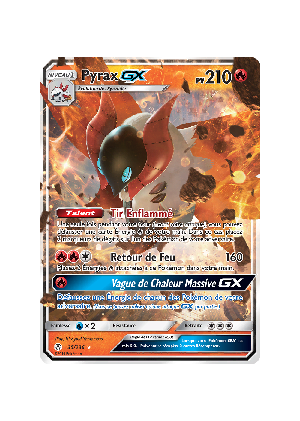 Ultra 236 Carte Pokémon Pyrax-GX 35/236 Ultra Rare Éclipse Cosmique