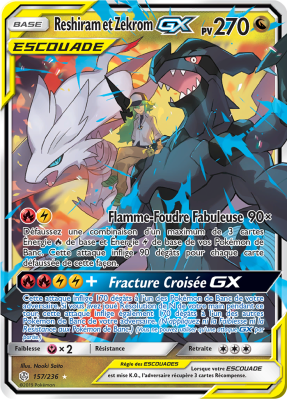 Carte Pokémon Reshiram et Zekrom-GX 157/236 Ultra Rare Éclipse Cosmique