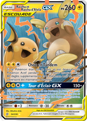 Carte Pokémon Raichu et Raichu d'Alola-GX 54/236 Ultra Rare Harmonie des Esprits