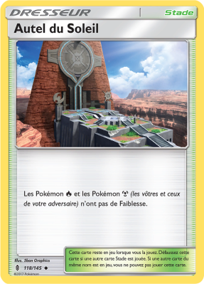 Carte Pokémon Autel du Soleil 118/145 Peu Commune Gardiens Ascendants