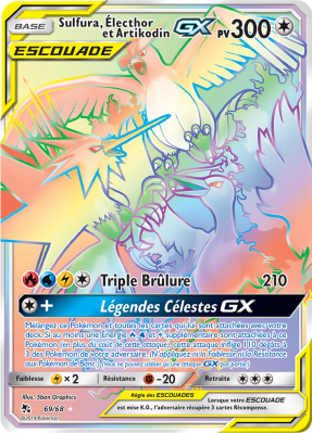 Carte Pokémon Sulfura, Électhor et Artikodin-GX 69/68 Rainbow Destinées Occultes