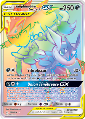 Carte Pokémon Amphinobi et Zoroark-GX 222/214 Rainbow Alliance Infaillible