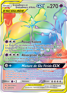 Carte Pokémon Grotadmorv et Grotadmorv d'Alola-GX 220/214 Rainbow Alliance Infaillible