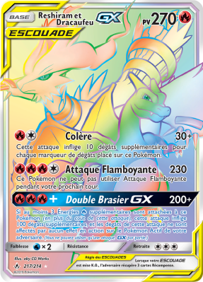Carte Pokémon Reshiram et Dracaufeu-GX 217/214 Rainbow Alliance Infaillible