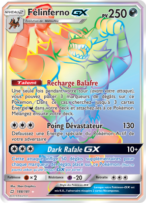 Carte Pokémon Félinferno-GX 188/181 Rainbow Duo de Choc