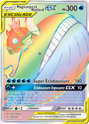Carte Pokémon Magicarpe et Wailord-GX 183/181 Rainbow Duo de Choc